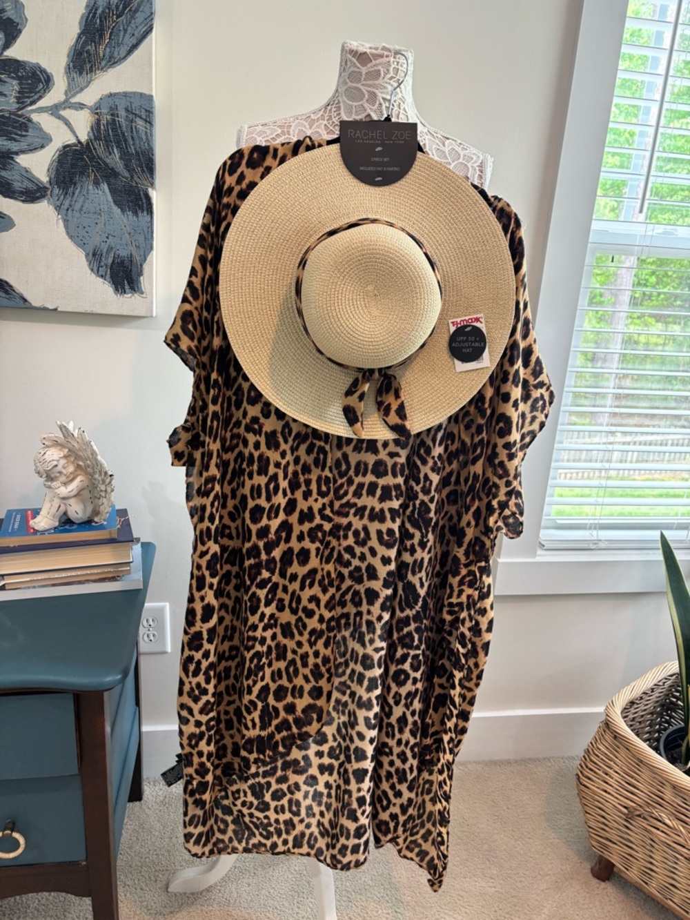 Rachel Zoe Leopard Print Kimono with Straw Sun Hat